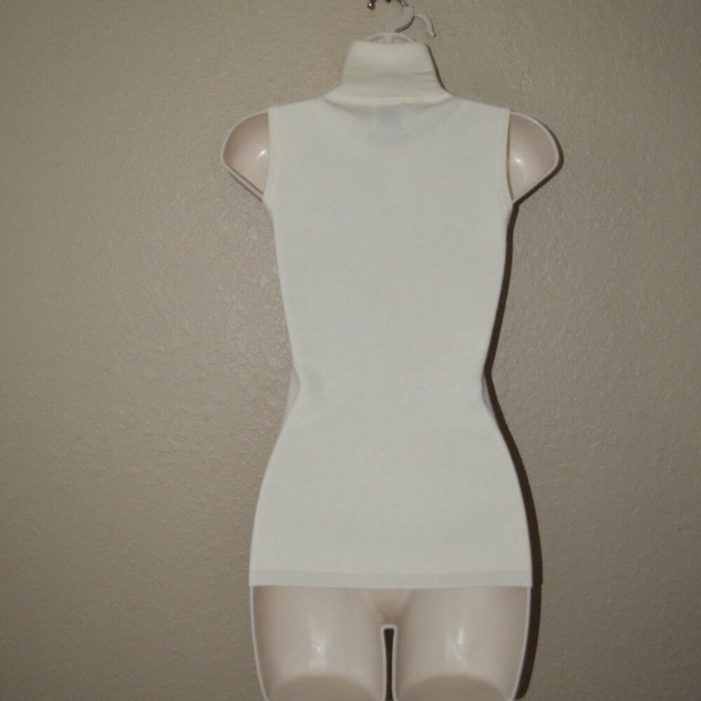 NWOT $225 Sz S Allude Ivory Soft Wool Ribbed Sleeveless Turtleneck Top - Picture 5 of 6
